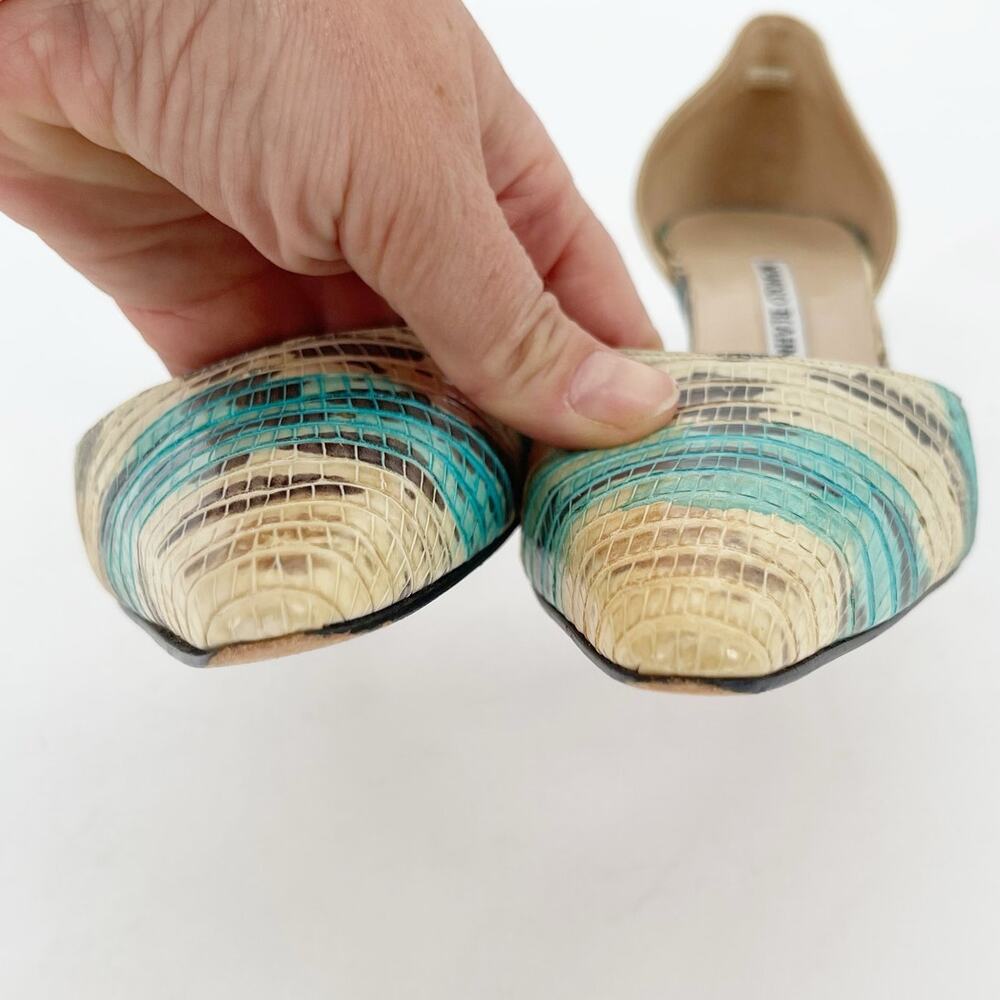 Manolo Balhnik Retro Turquoise Teju Lizard Pointed Toe D'Orsay Heel IT 39.5 - Picture 7 of 11